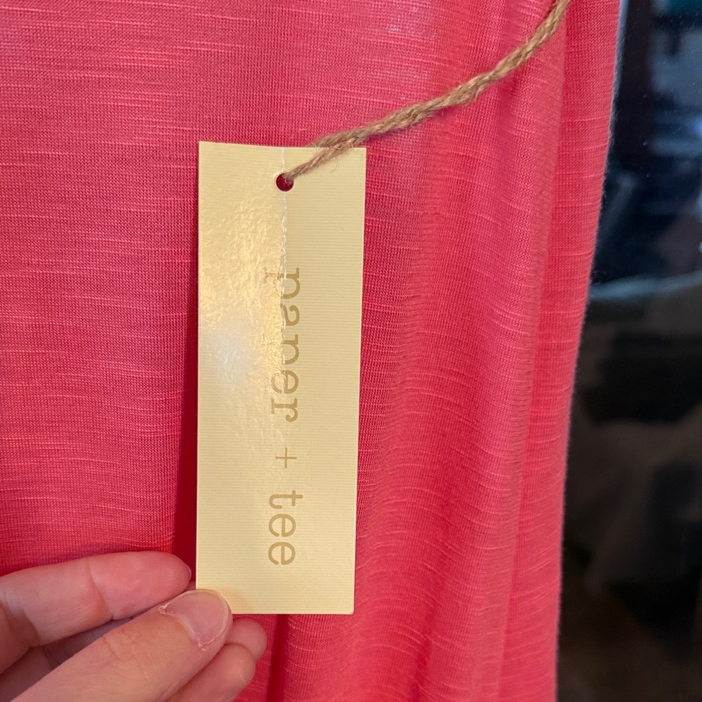 Paper + Tee Womens Coral Pink Slub Knit V-Neck Front Tie Short Sleeve Top M NWT - Picture 3 of 5